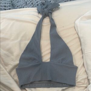 Blue Ribbed Halter Top